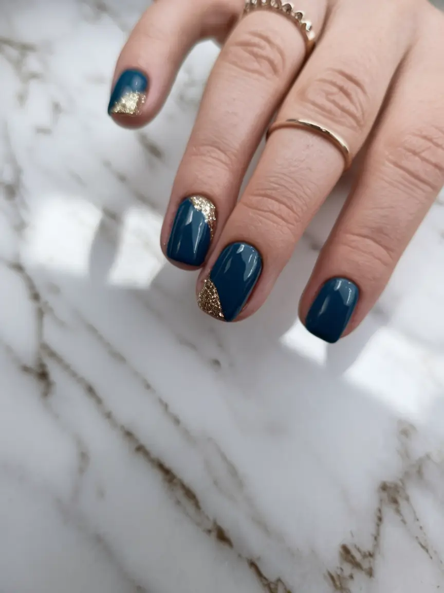 november nails designs fall short round Teal and Gold Fusion