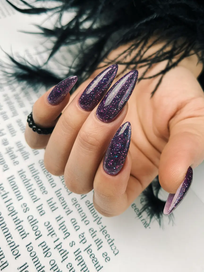 november glitter nails designs Sparkling Midnight Purple