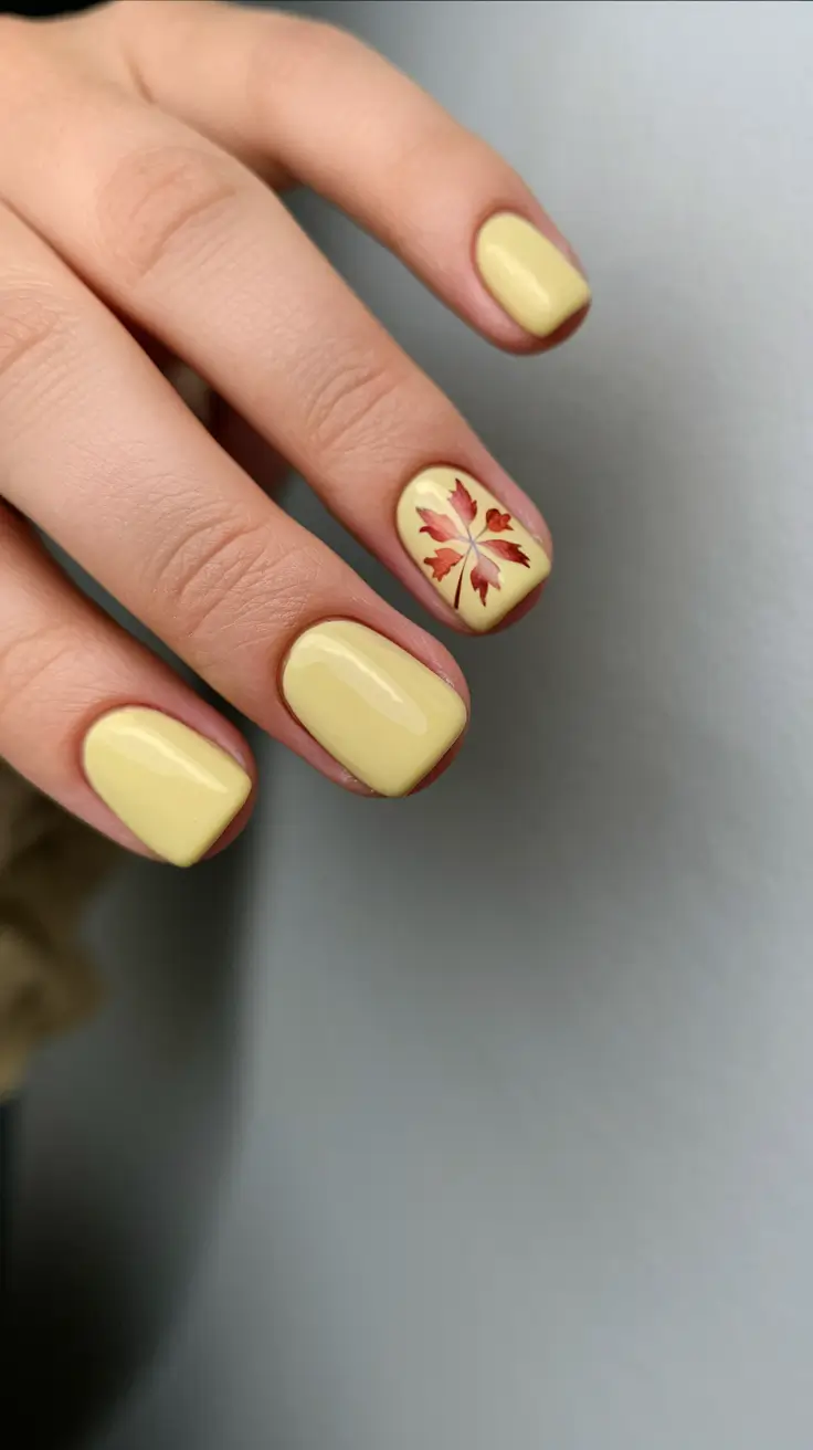 november nails designs fall short round Autumn Leaf Accent