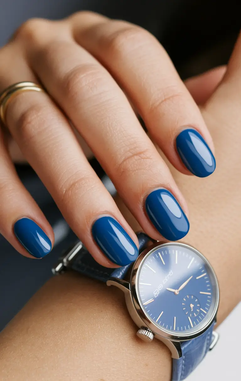 november nails designs fall short round Classic Blue Shine