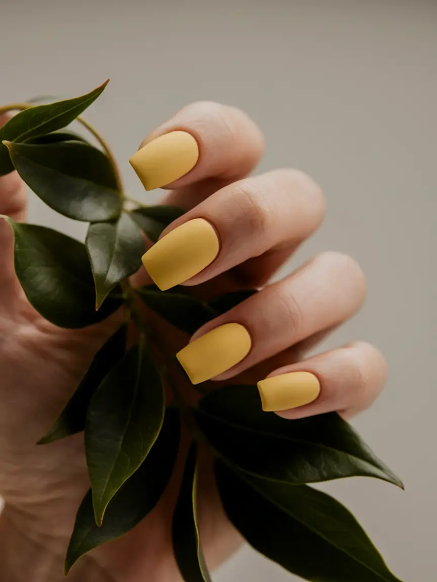 matte nails design november Golden Mustard Matte