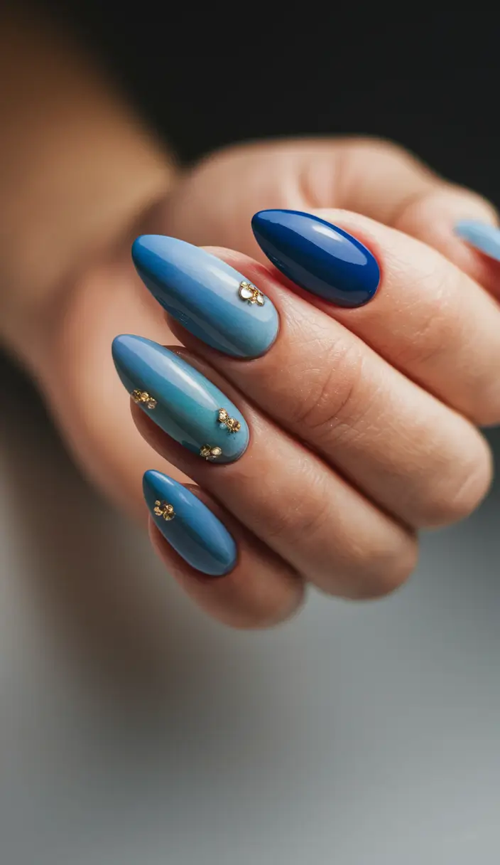 fall almond shape Ocean Ombre with Gold Details