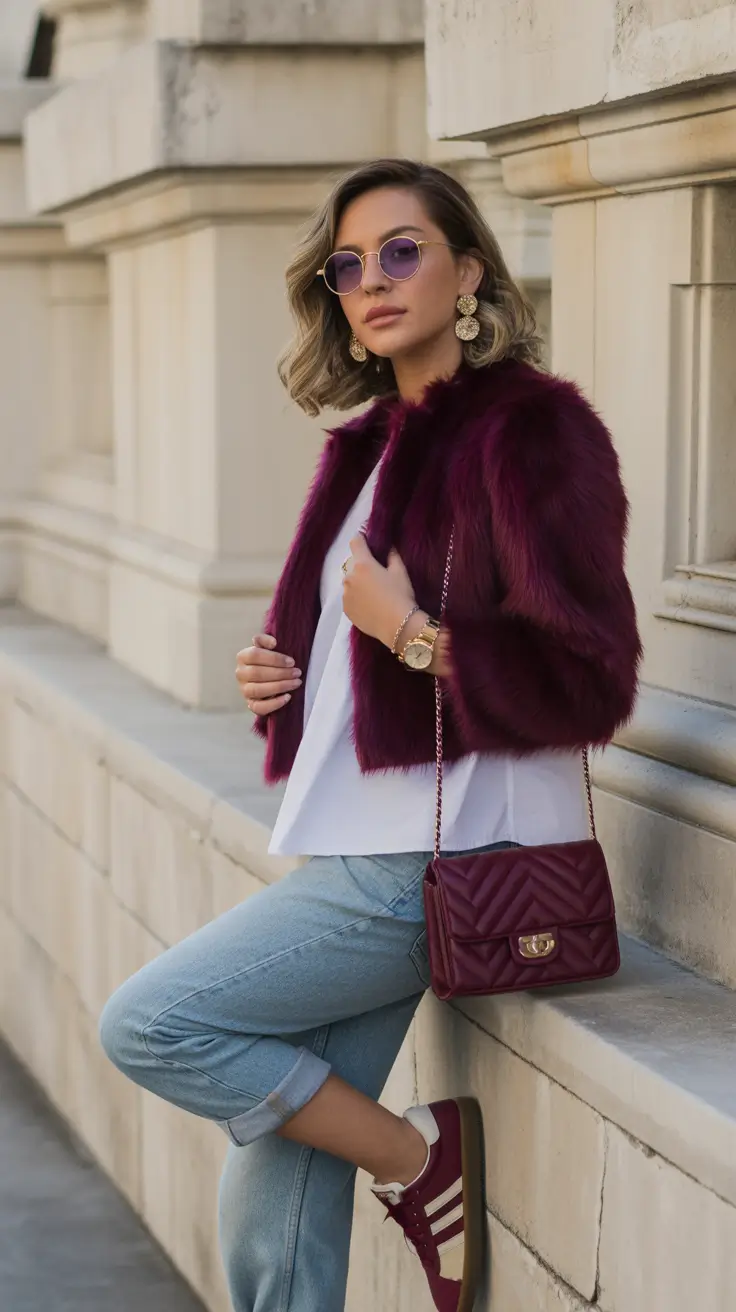 november cozy outfits Berry Tones with Playful Accents