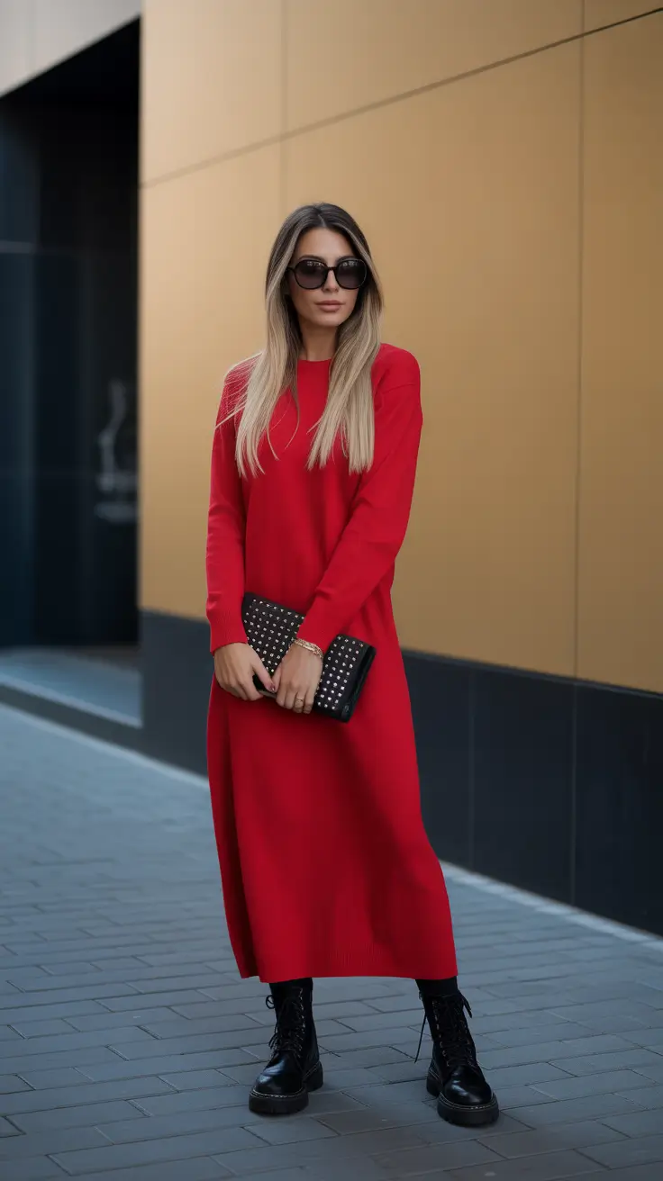 november cozy outfits The Power of a Red Knit Dress