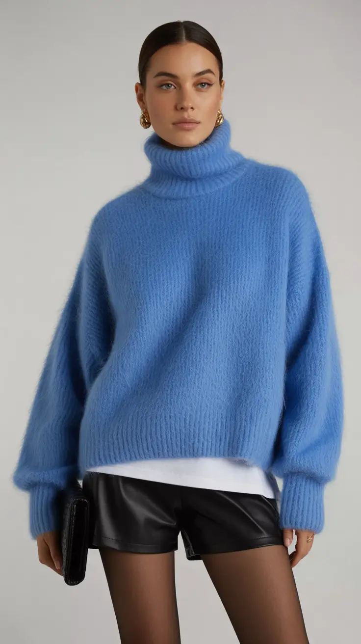november cozy outfits Bright Blue and Leather Contrast