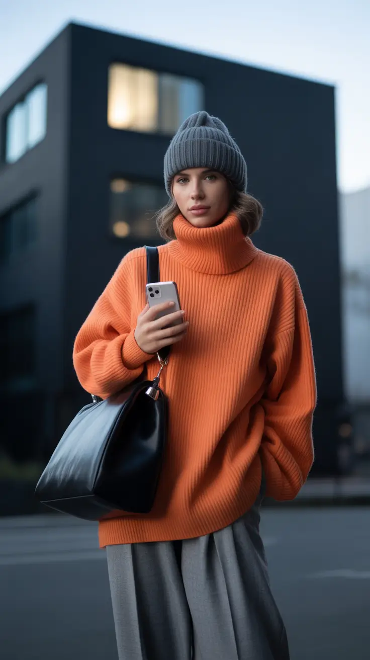 november cozy outfits Orange Knit Energy with Urban Layers