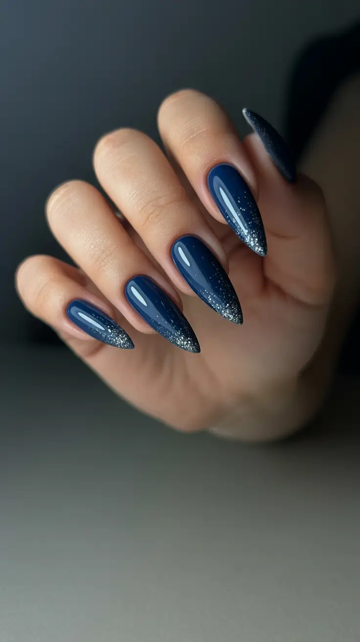 Cute Dip Nails Winter 2025–2026 Midnight Magic Blue