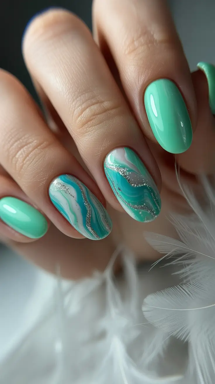 Cute Dip Nails Winter 2025–2026 Minted Marble