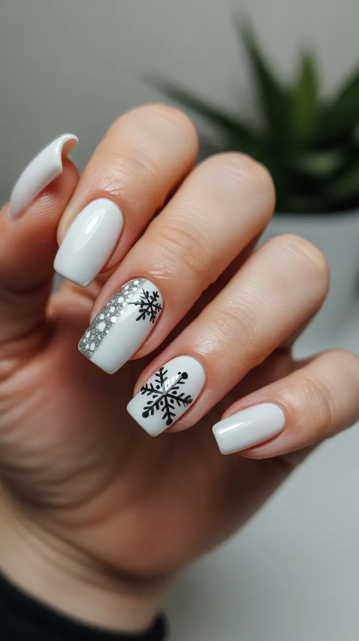 Cute Dip Nails Winter 2025–2026 Frosted Snowflakes