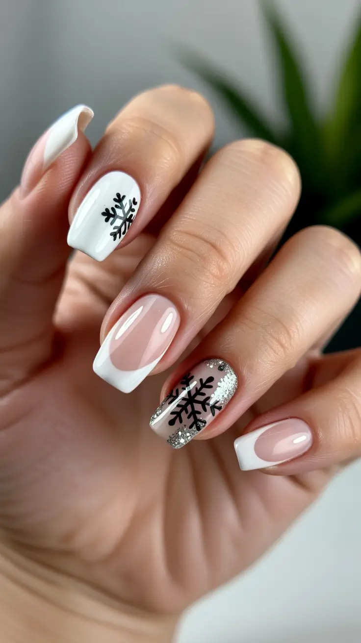 Cute Dip Nails Winter 2025–2026 Classic French Snow