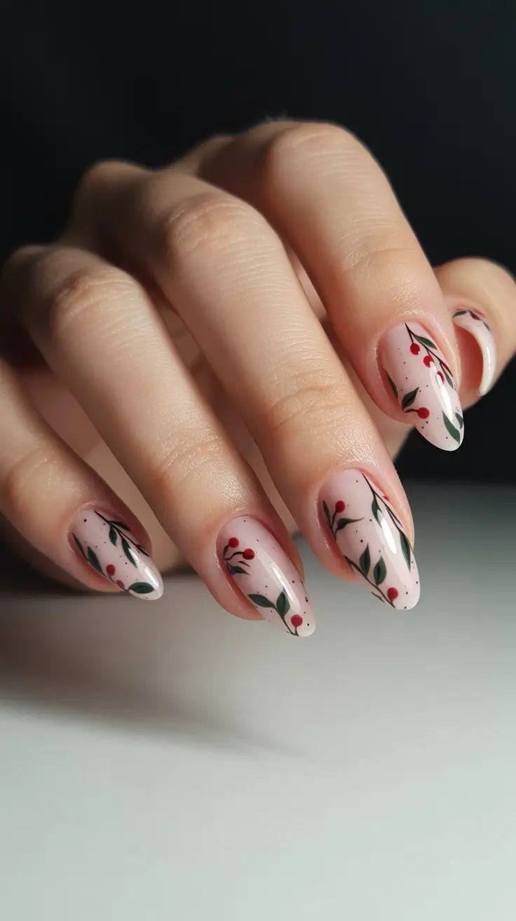 Cute Dip Nails Winter 2025–2026 Holly Berry Bloom