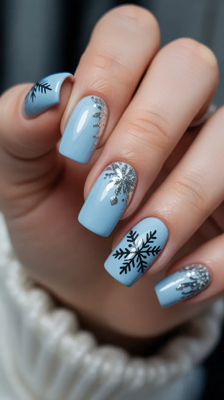 Cute Dip Nails Winter 2025–2026 Frozen Blue Spark