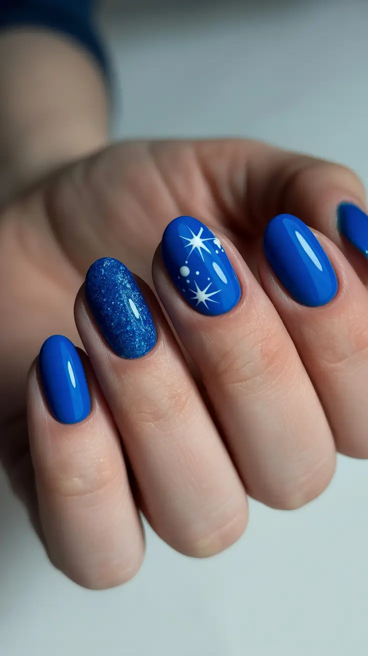 Cute Dip Nails Winter 2025–2026 Celestial Blue Glow