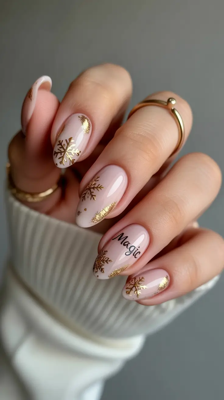 Cute Dip Nails Winter 2025–2026 Golden Snowflake Charm
