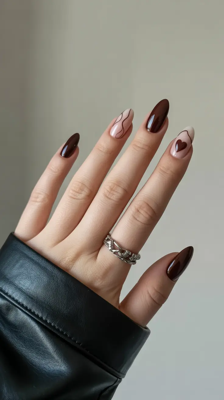 Cute Dip Nails Winter 2025–2026 Mocha Heartbeat