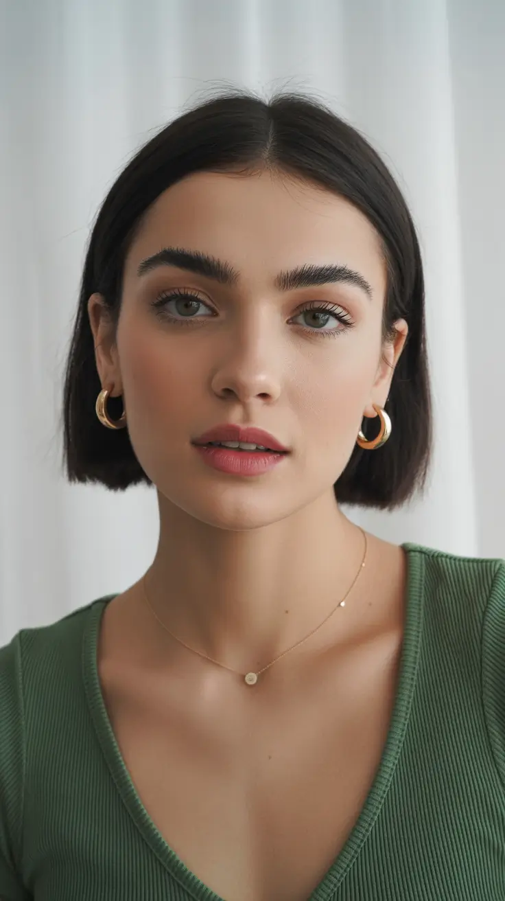 Cute winter hairstyles for short hair Blunt Short Bob with Effortless Charm