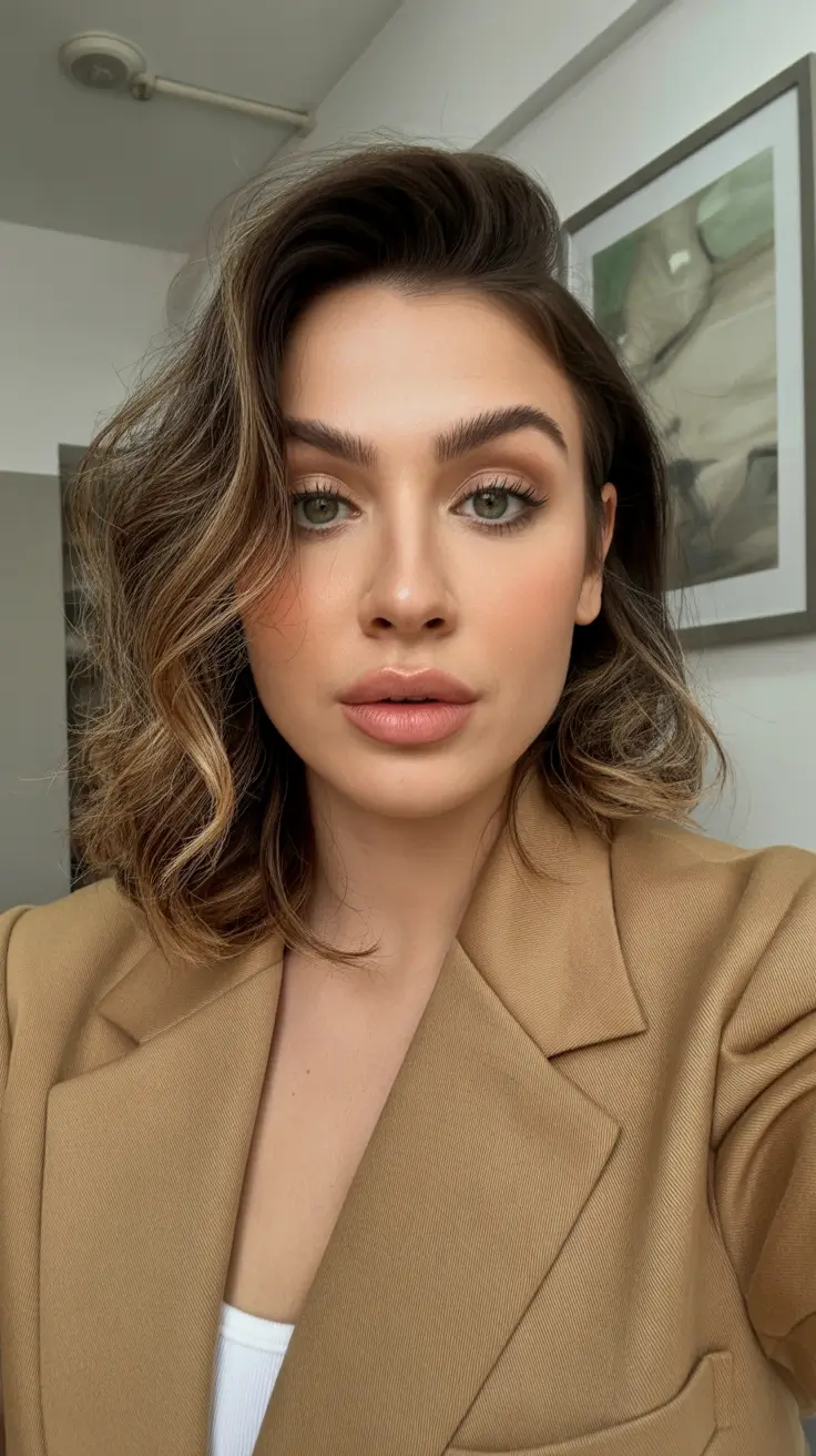 Cute winter hairstyles for short hair Textured Wavy Bob with Effortless Lift
