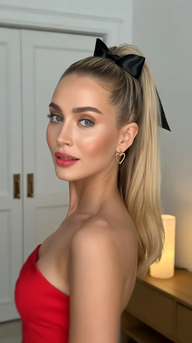 Cute winter hairstyles easy simple High Ponytail with Bow Detail