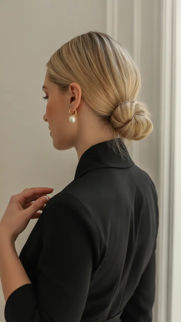 Cute winter hairstyles updo Low Twisted Bun with Polished Finish