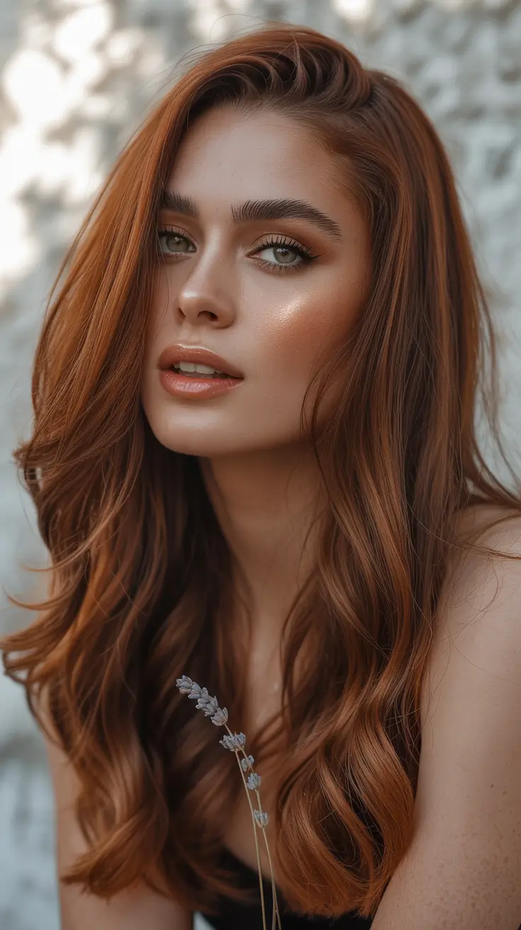 Cute winter hairstyles for long hair Red Auburn Waves with a Winter Glow