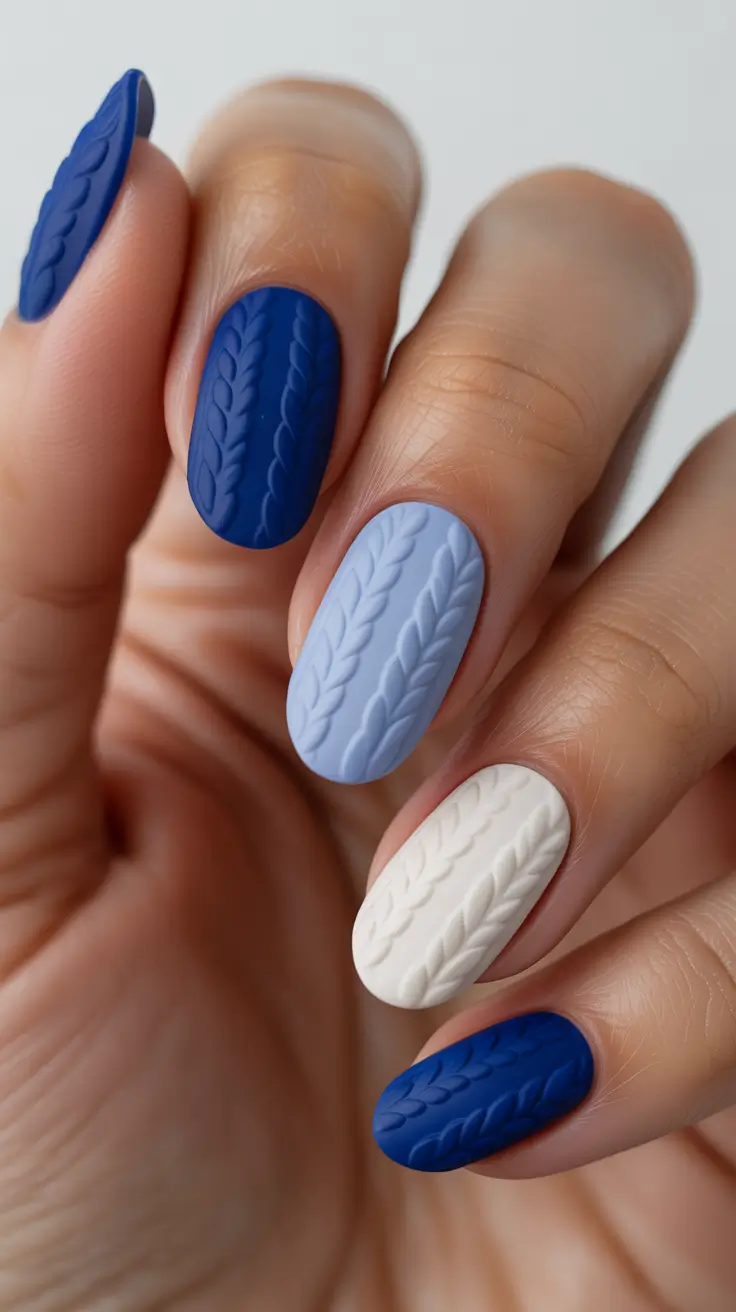Cute Sweater Nails Winter 2025-2026 Soft Blue Knit Elegance