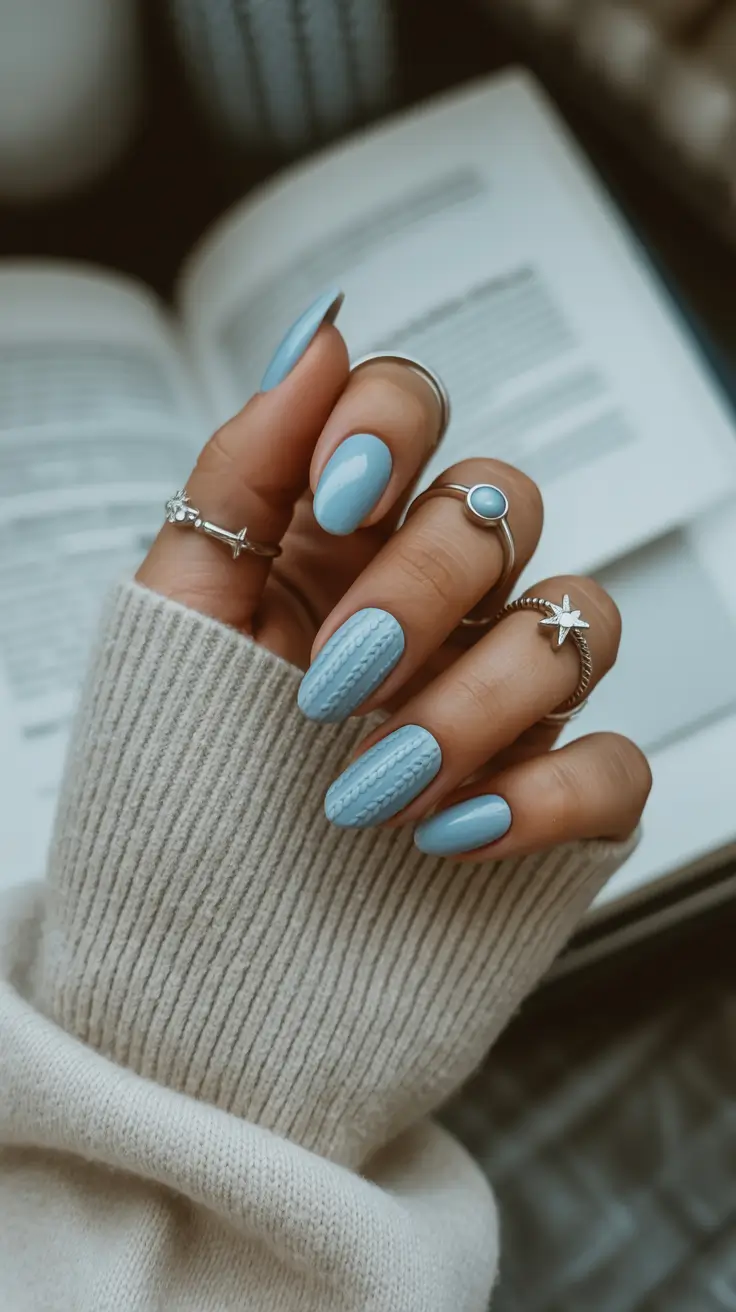 Cute Sweater Nails Winter 2025-2026 Powder Blue Serenity
