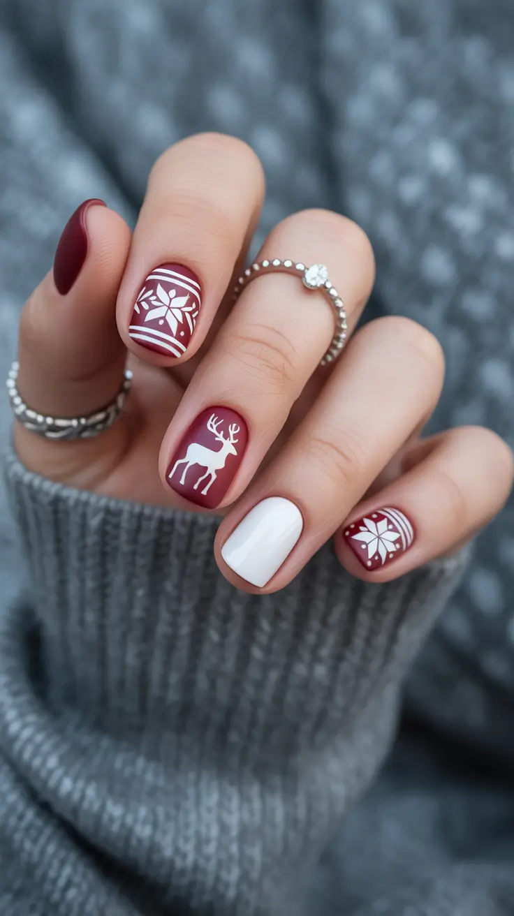 Cute Sweater Nails Winter 2025-2026 Nordic Red Magic