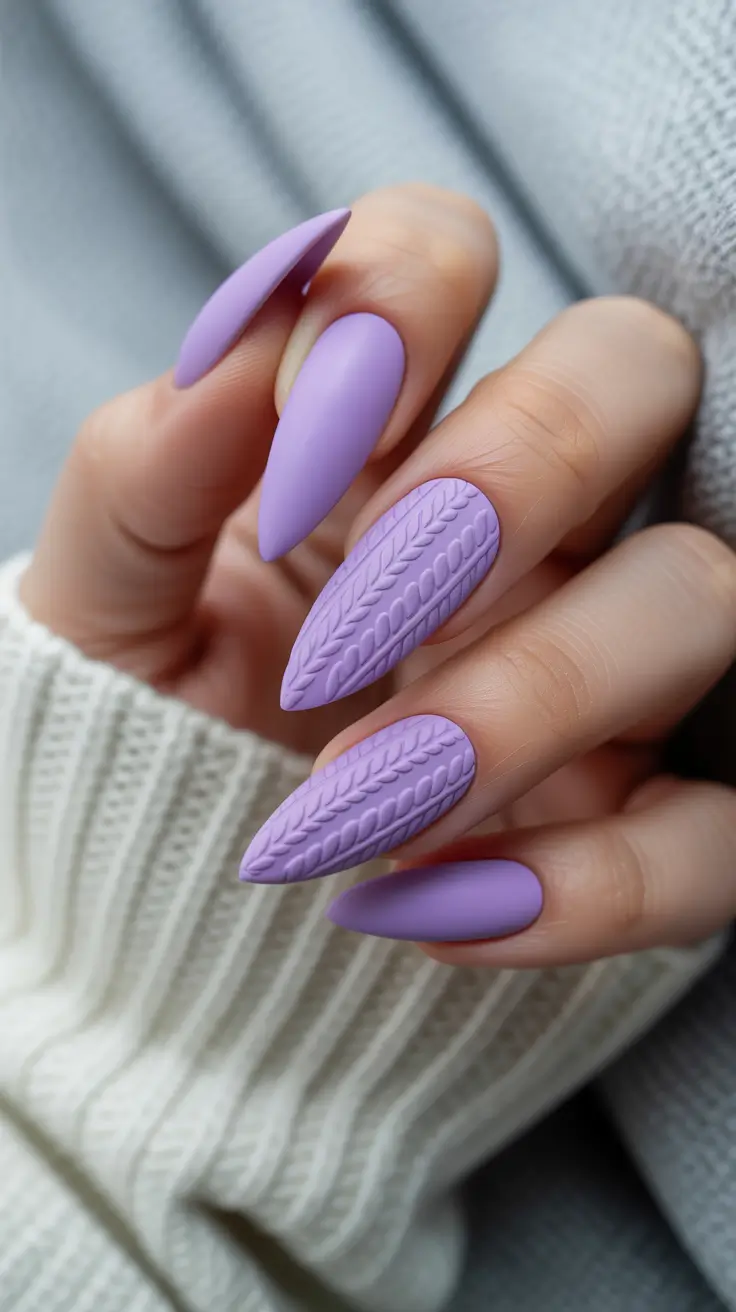 Cute Sweater Nails Winter 2025-2026 Lavender Knit Fantasy