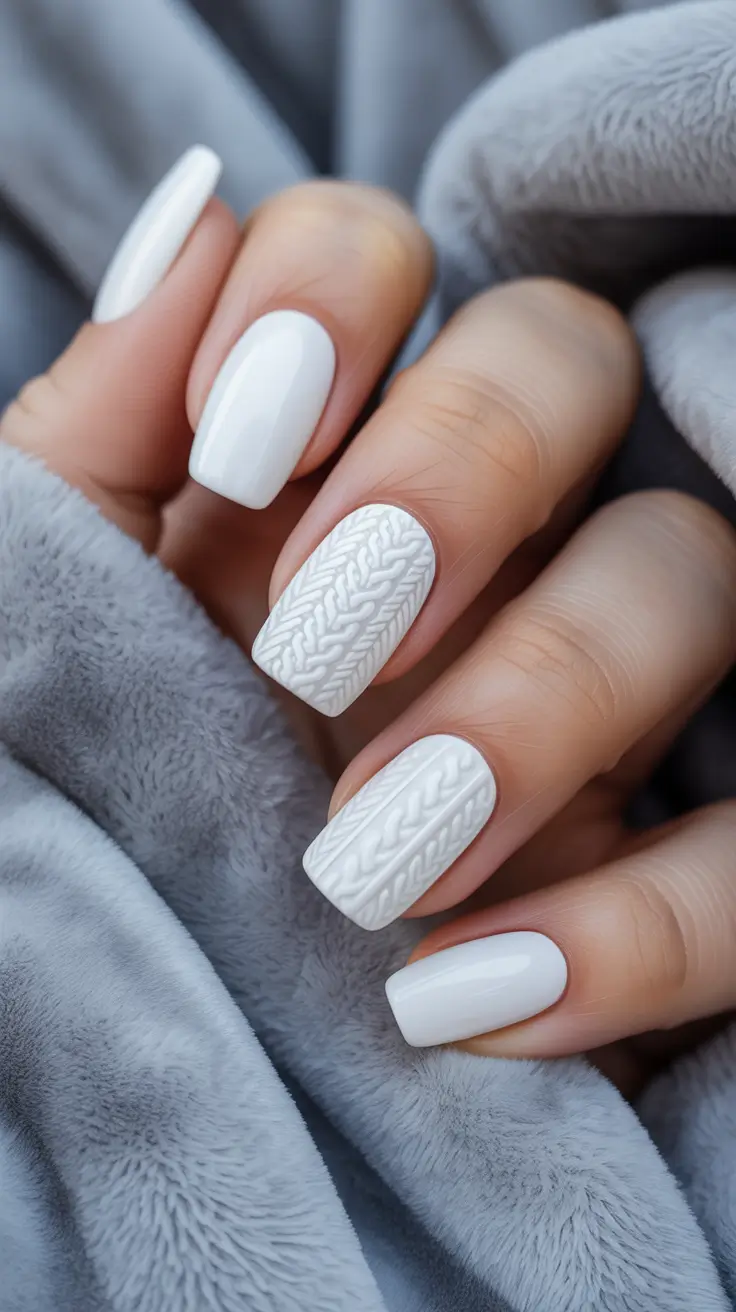 Cute Sweater Nails Winter 2025-2026 Winter White Serenity