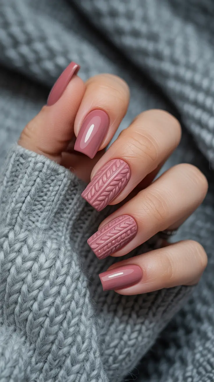 Cute Sweater Nails Winter 2025-2026 Muted Mauve Comfort