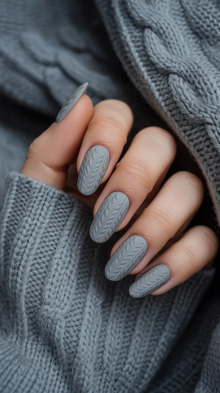 Cute Sweater Nails Winter 2025-2026 Gray Cashmere Dream