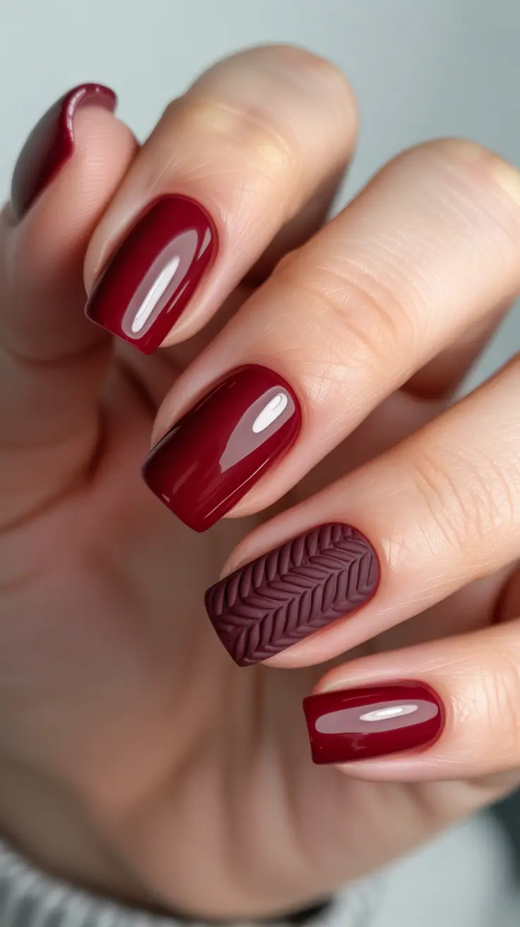 Cute Sweater Nails Winter 2025-2026 Wine Knit Classic