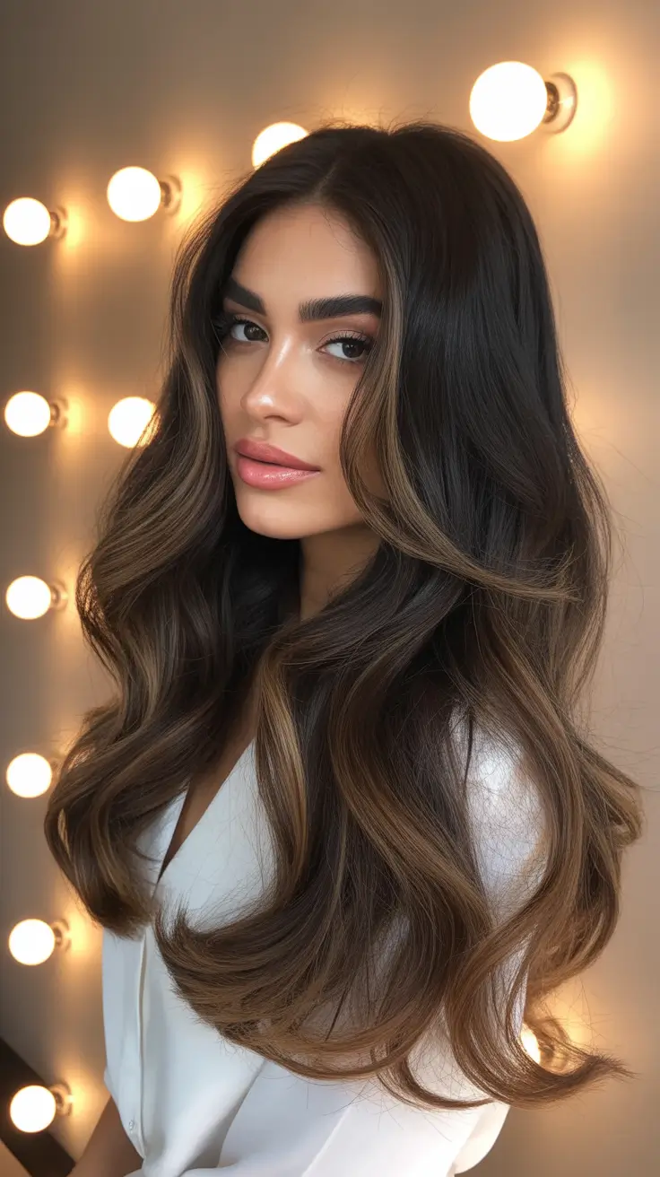 cute winter haircuts ideas 2025 2026 Hollywood Chocolate Balayage