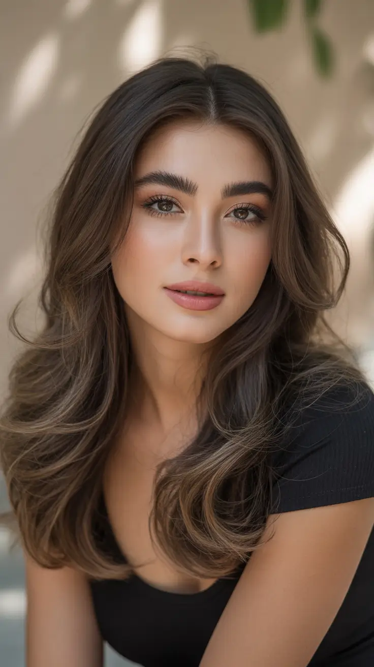 cute winter haircuts ideas 2025 2026 Cocoa Brown Layers with Airy Volume