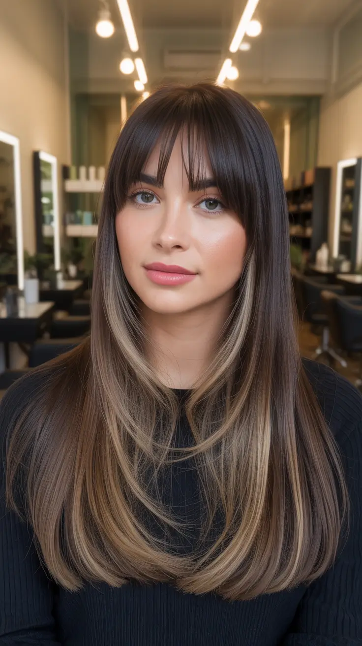 cute winter haircuts ideas 2025 2026 Long Layers with Soft Bangs