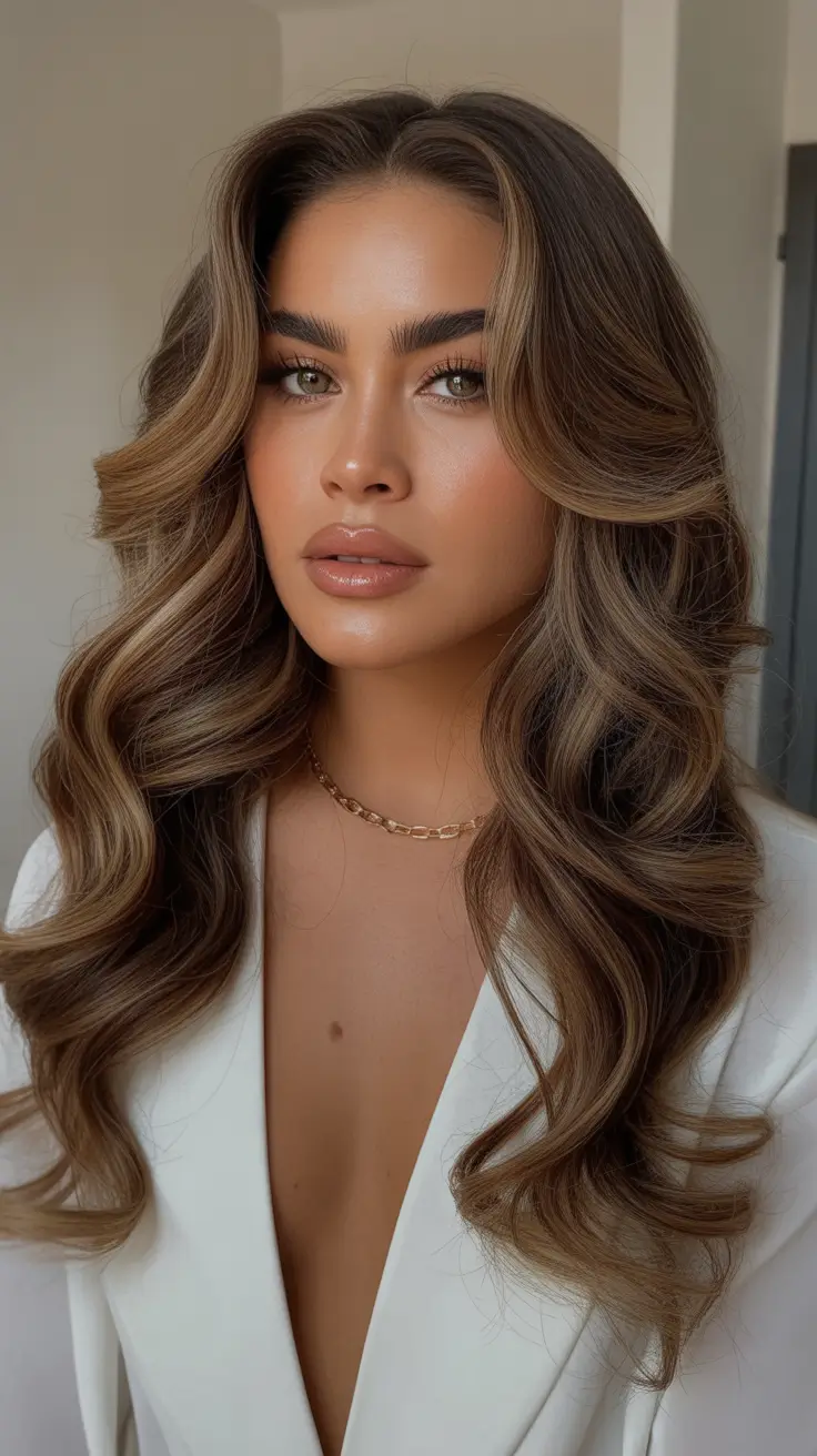 cute winter haircuts ideas 2025 2026 Bronzed Glossy Waves