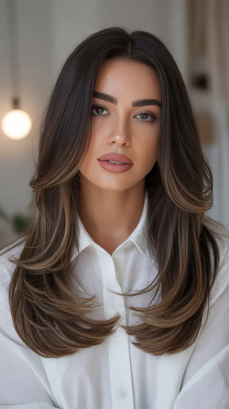 cute winter haircuts ideas 2025 2026 Face-Framing Espresso Layers