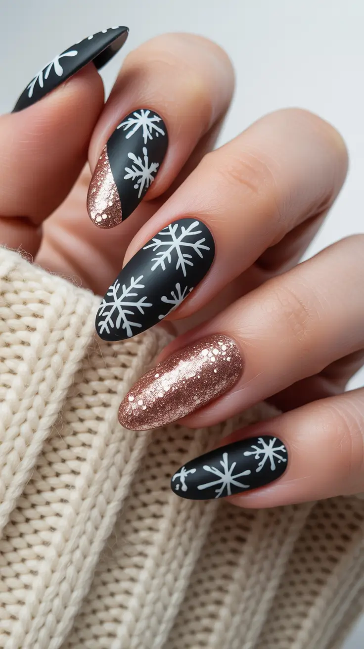 Cute Winter Manicure 2025–2026 Midnight Snowfall