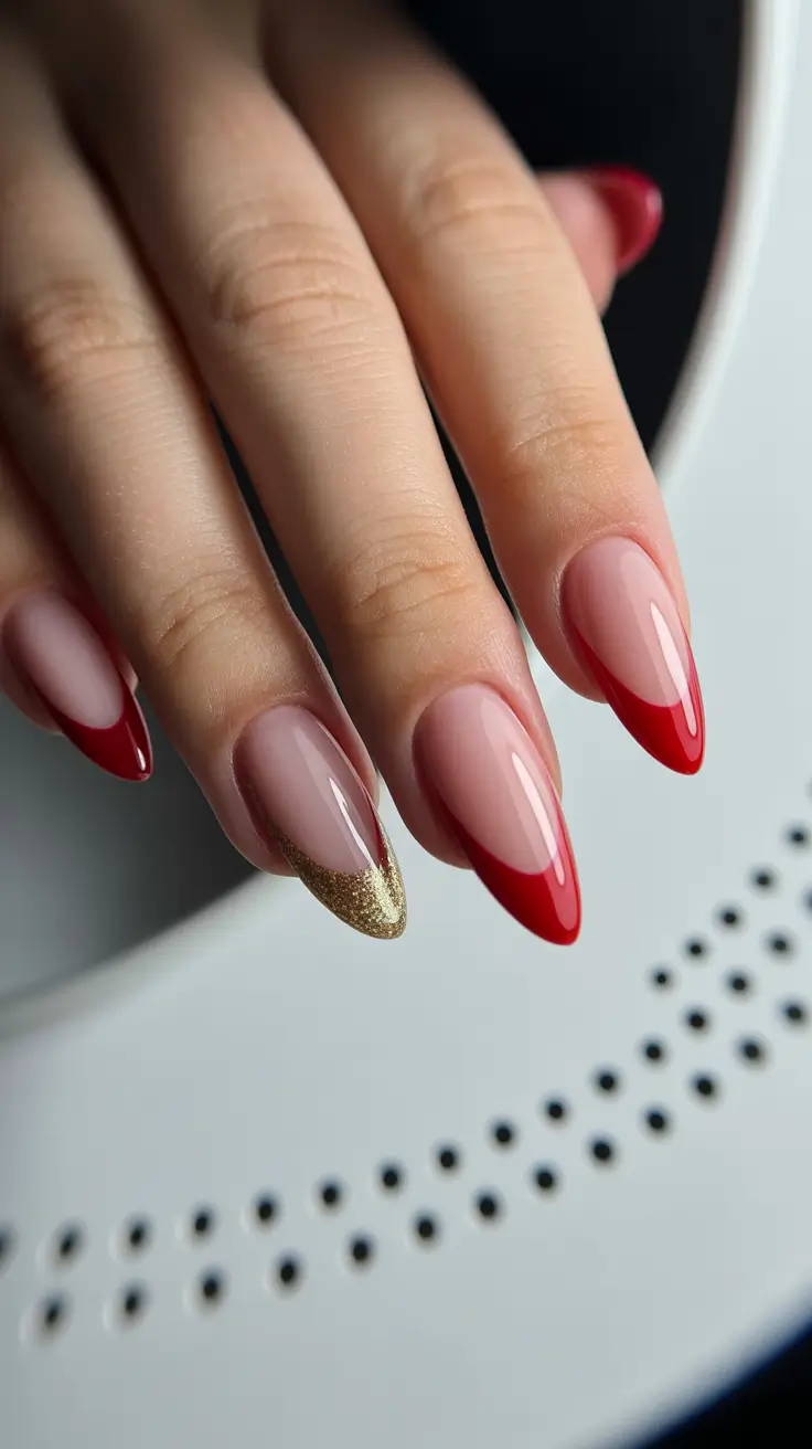 Cute Winter Manicure 2025–2026 Golden Cherry French