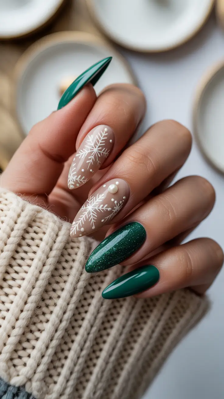 Cute Winter Manicure 2025–2026 Frosted Pine Dream