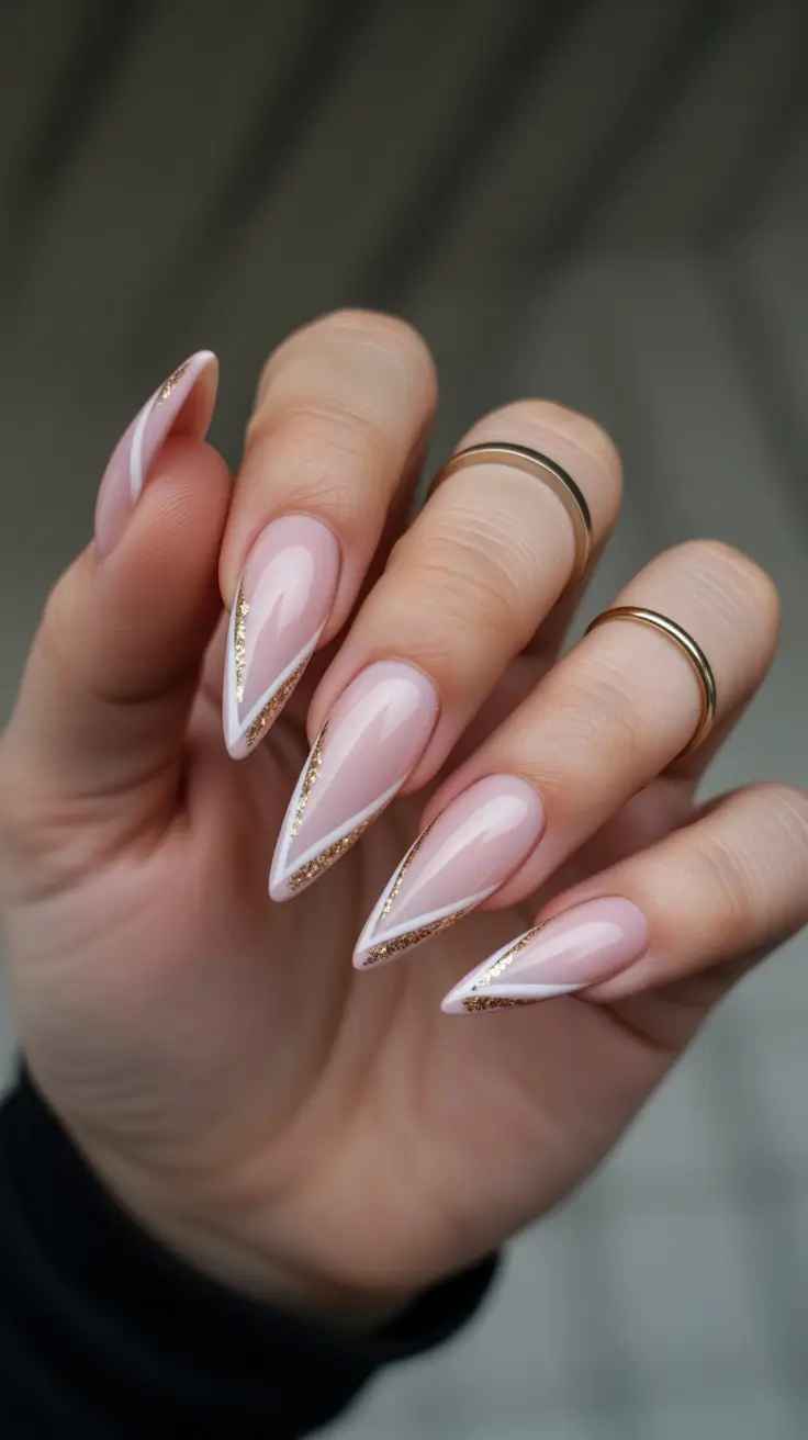 Cute Winter Manicure 2025–2026 Golden Veil French