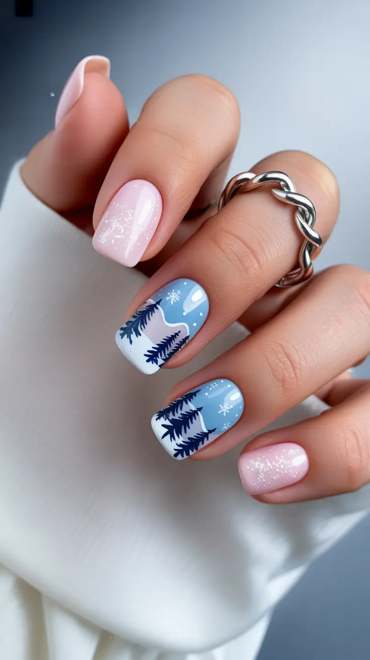 Cute Winter Manicure 2025–2026 Frosty Forest