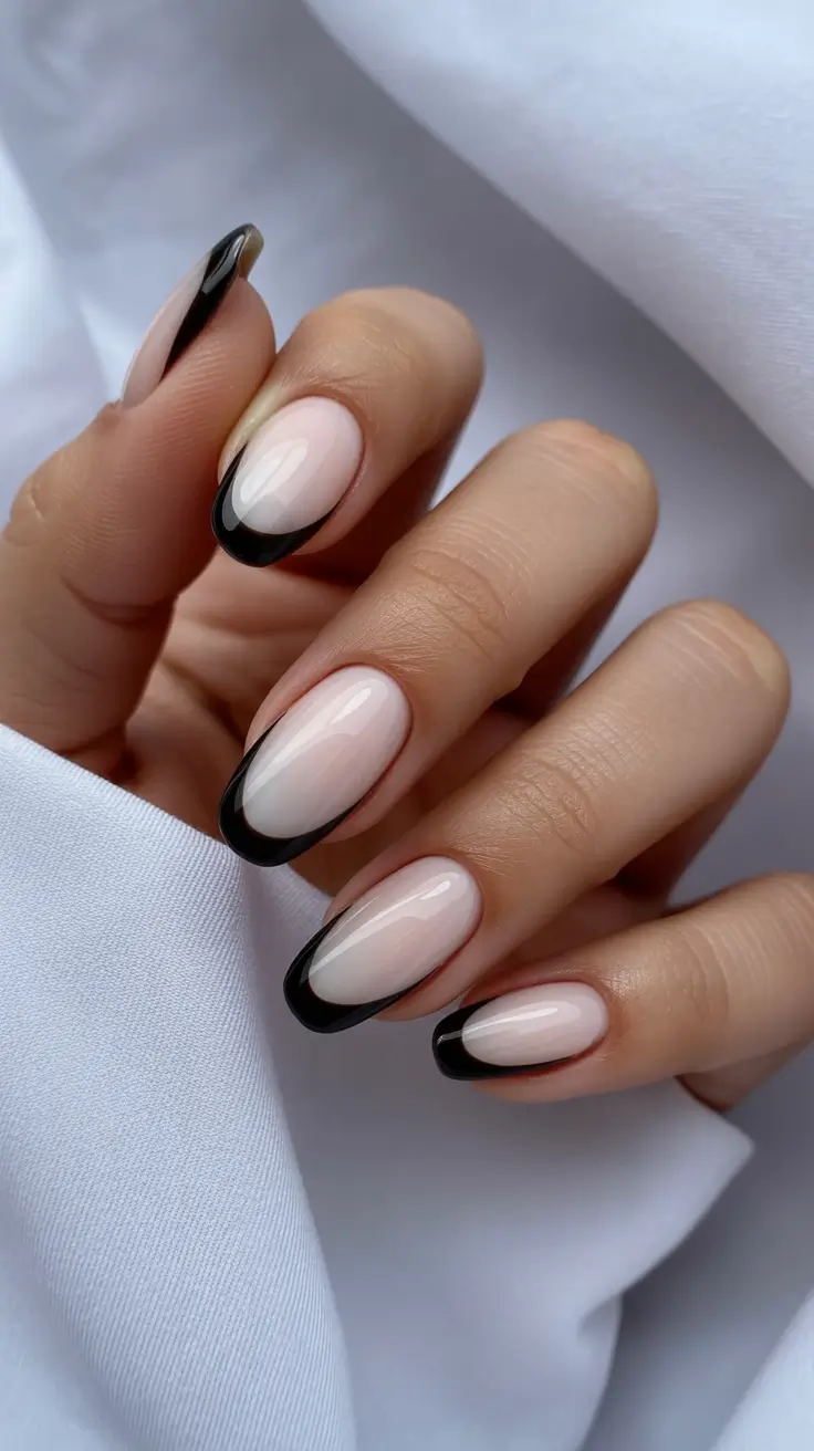 Cute Winter Manicure 2025–2026 Black Velvet French