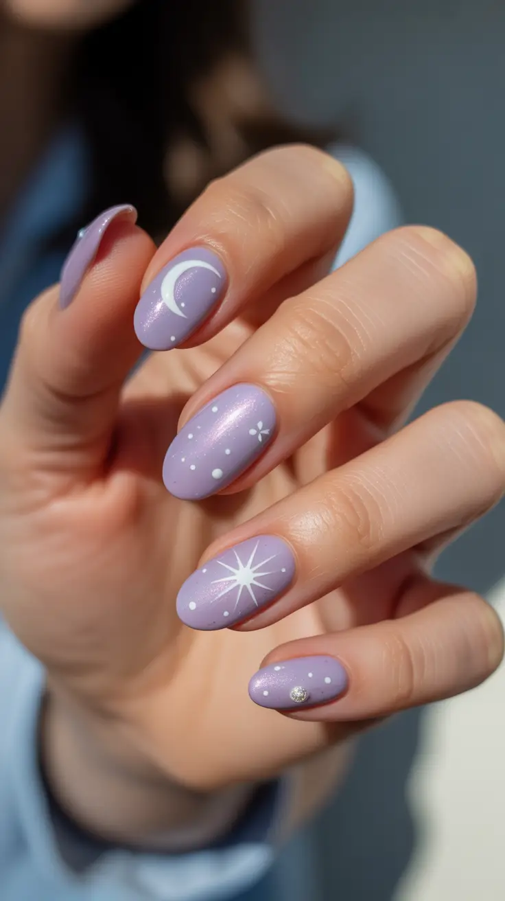 Cute Winter Manicure 2025–2026 Moonlit Lavender Sky