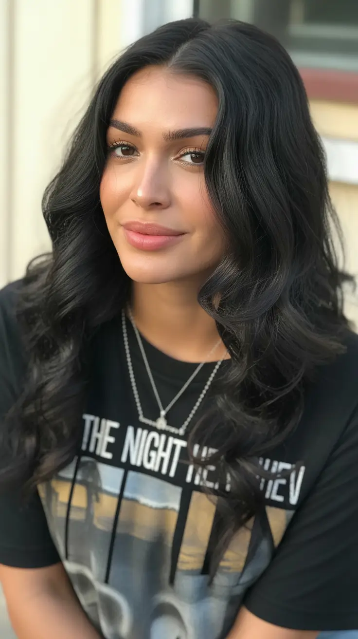 dark winter hair color inspiration subtle charcoal waves with everyday ease