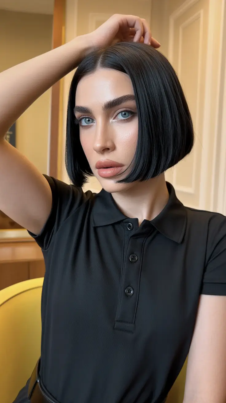 dark winter hair color ideas balayage graphite gloss bob
