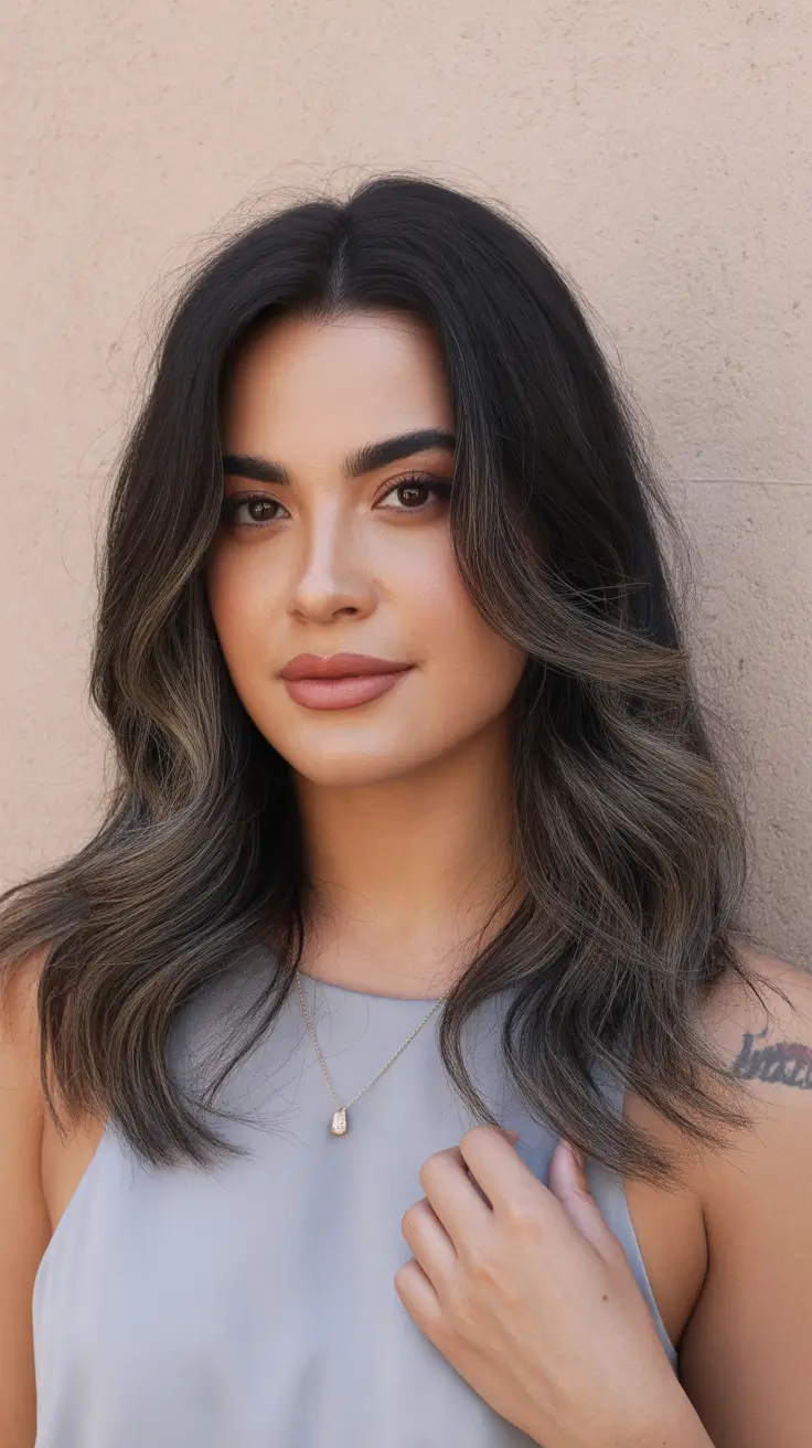 dark winter hair color balayage Cool Ash Brown with Smoky Balayage
