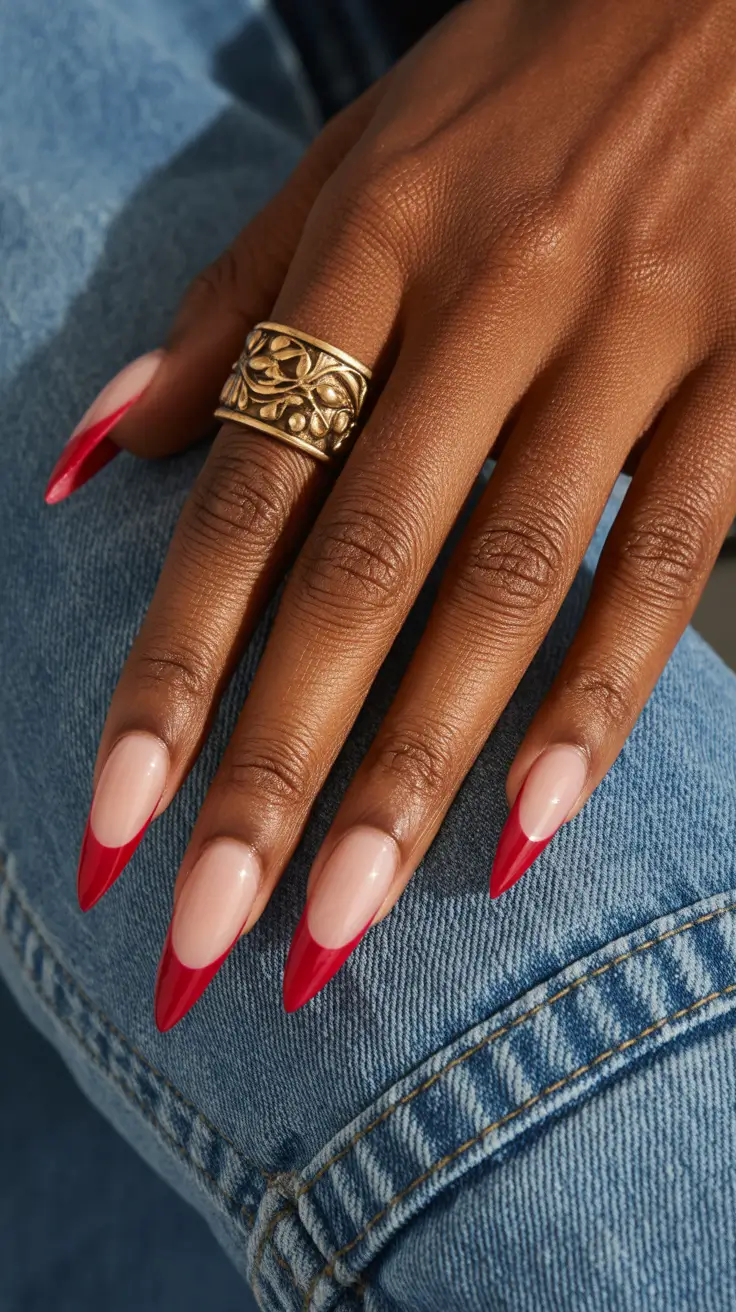 winter nails dark skin tone Red-Tipped Revival