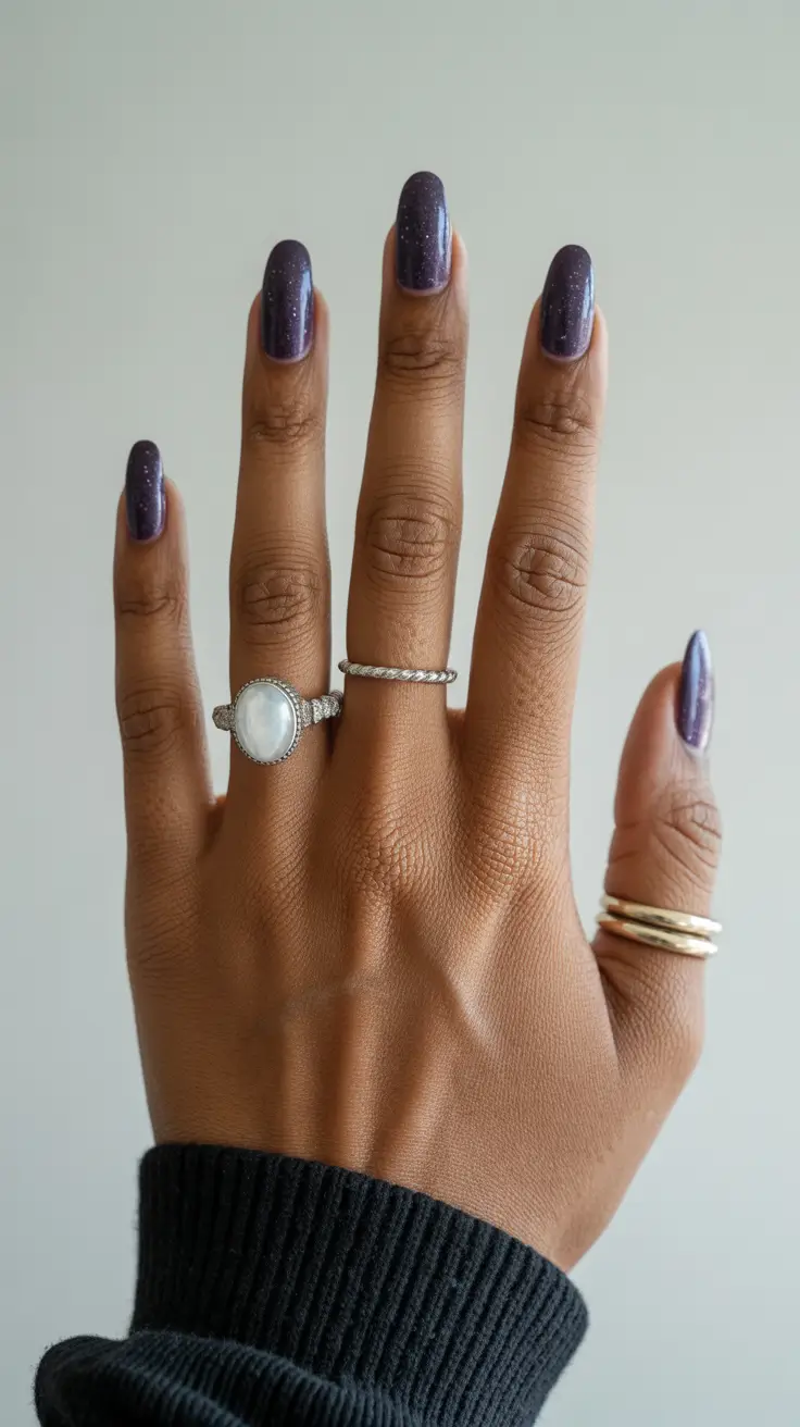 winter nails acrylic dark skin Galaxy Amethyst