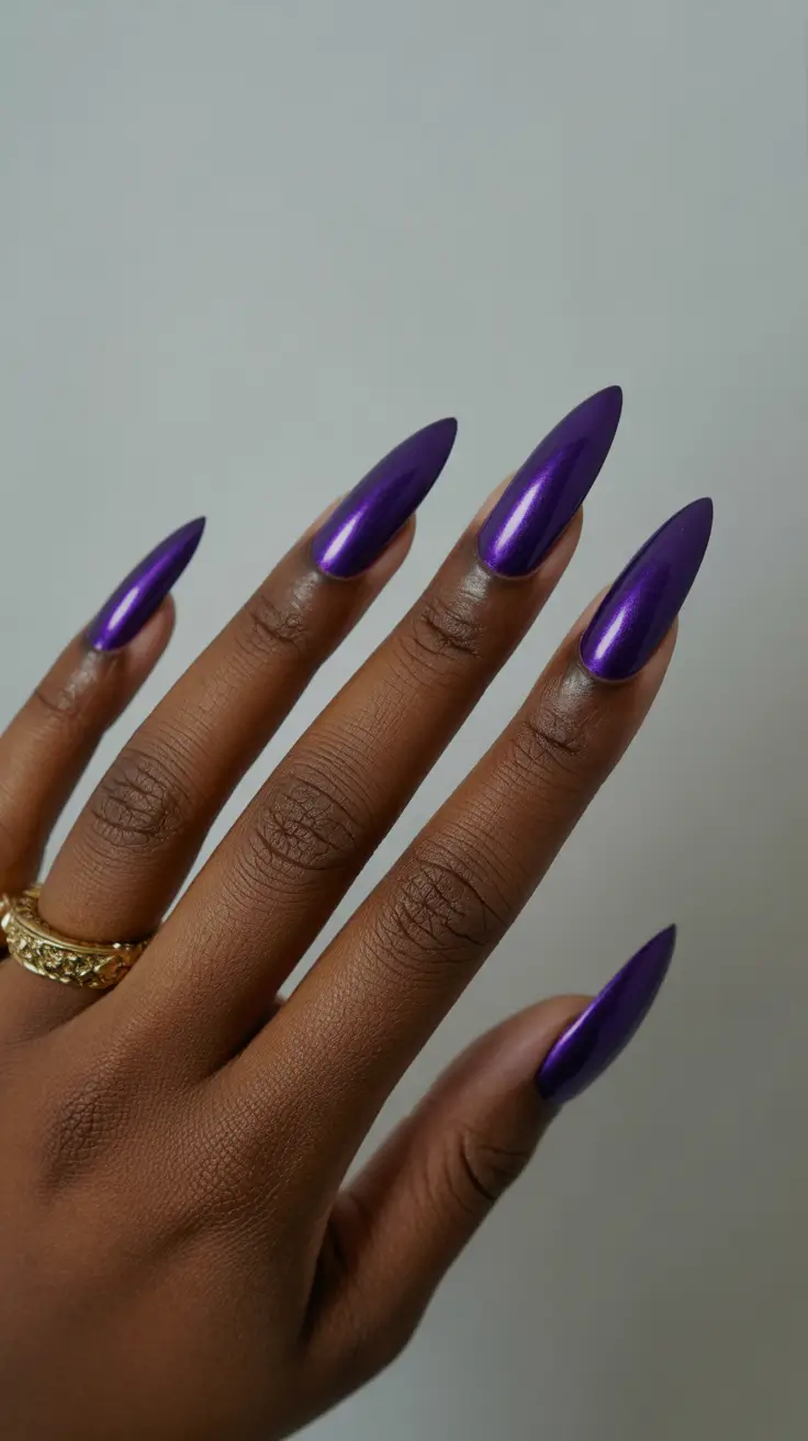 winter nails acrylic dark skin Violet Chrome